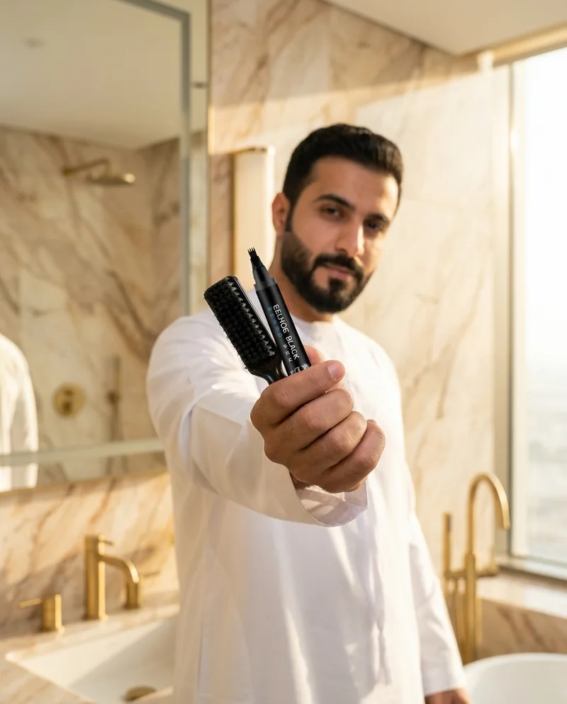 قلم تعبئة اللحية الأسود بريشة رفيعة مع فرشاة